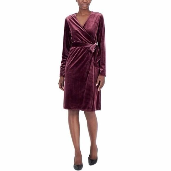 Velvet Long Sleeve Wrap Dress XS - Picture 1 of 4